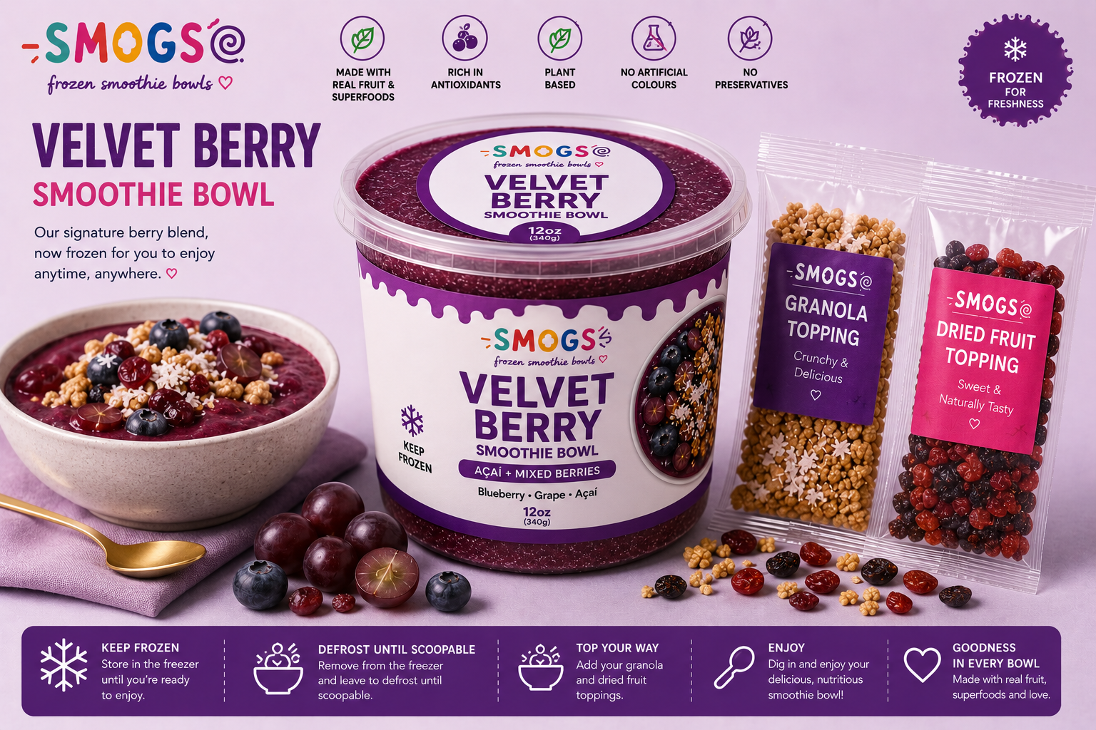 ❄️ Velvet Berry Frozen Smoothie Bowl (12oz)